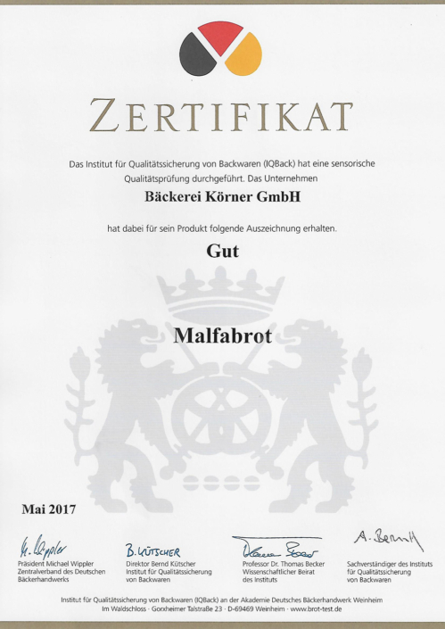 2017 Zertifikat Malfabrot