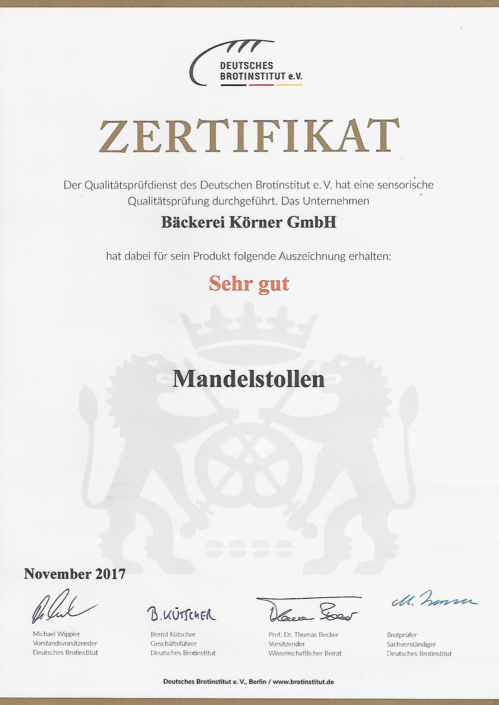 2017 Zertifikat Mandelstollen