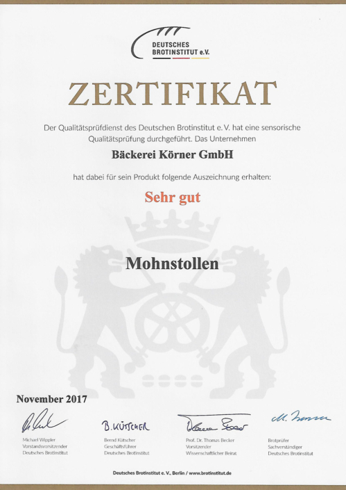 2017 Zertifikat Mohnstollen