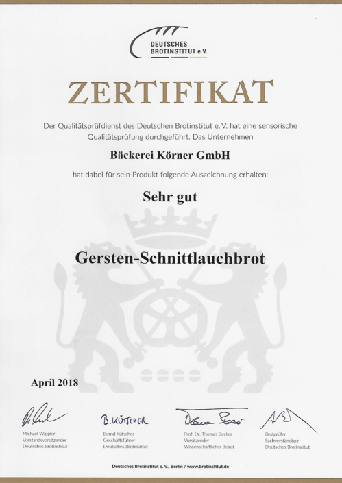 2018 Zertifikat Gersten-Schnittlauchbrot