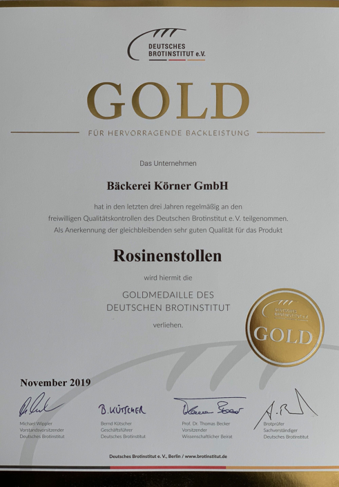 2019 Zertifikat Rosinenstollen