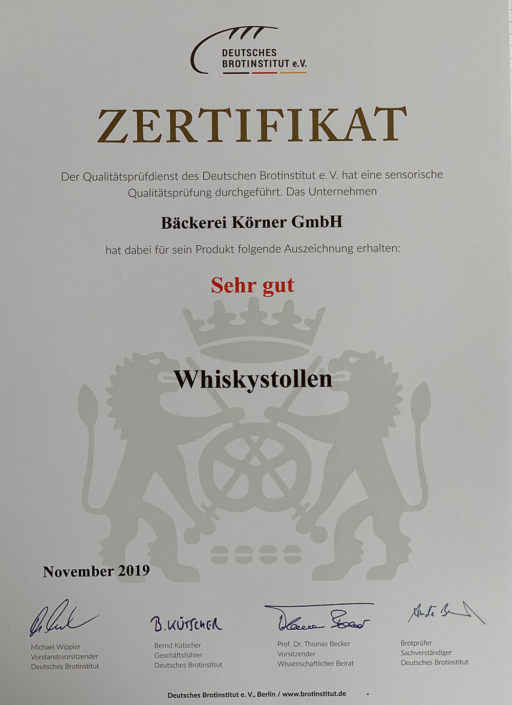 2019 Zertifikat Whiskeystollen